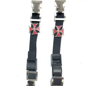 Tennessee Leather Red Iron Cross Motorcycle Riding Pant Alligator Clips 💸